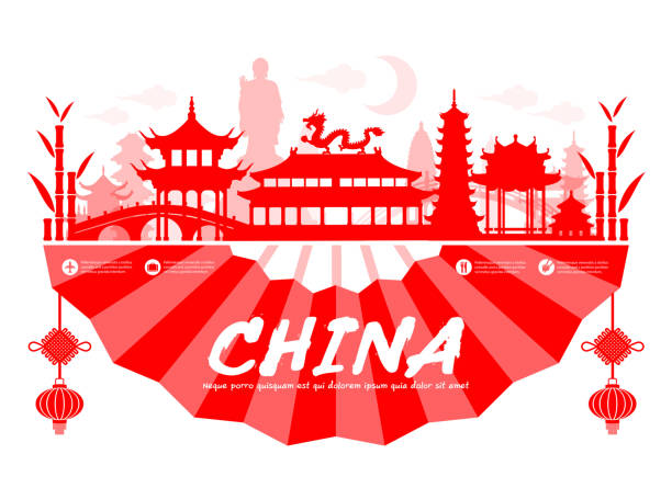 China Travel Landmarks. Beautiful China Travel Landmarks. Vector and Illustration. yangshuo stock illustrations