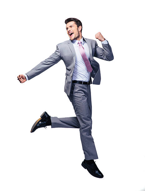 istock Happy businessman running over white background 478085992