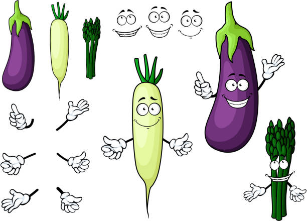 ラディッシュ、ナス、ホワイトアスパラガスの野菜 - radish isolated bunch vegetable点のイラスト素材／クリップアート素材／マンガ素材／アイコン素材