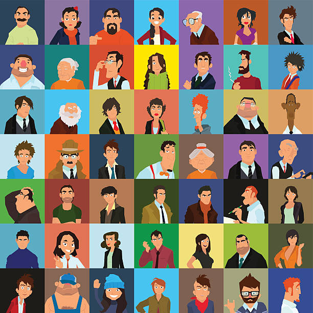 people avatar Set of people icons in flat style. The many faces of men, women and teens. vector illustration. african american male model stock illustrations