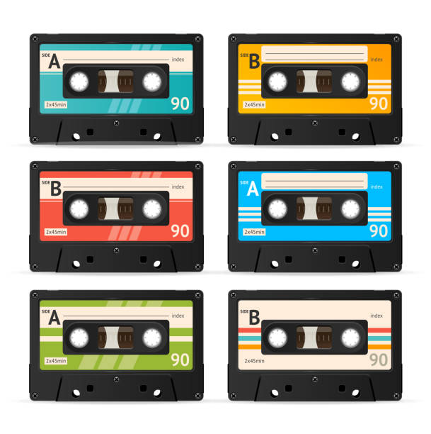 Vector Cassette Tape Collection Vector Illustration Colorful Cassette Tape Collection isolated on a white background.  audio cassette illustrations stock illustrations