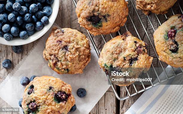 Blueberry Muffins Stock Photo - Download Image Now - Blueberry Muffin, Muffin, Directly Above