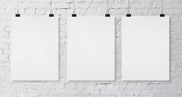 three blank poster brick wall with three blank poster portfolio photos stock pictures, royalty-free photos & images