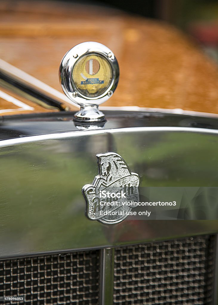 Vintage Asquith Car London,United Kingdom - October 10, 2013: The front grille and badge of an Asquith vintage car. Asquith manufacture hand built replicas of classic commercial vehicles. 1930-1939 Stock Photo