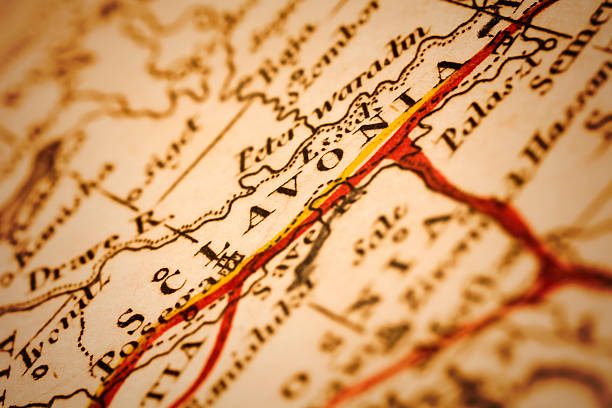 Sclavonia on an Antique map Slavonia on an old 1790's map. Slavonia is, alongside Dalmatia, Croatia proper, and Istria, one of the four historical regions of Croatia. Selective focus and Canon EOS 5D Mark II with MP-E 65mm macro lens. osijek photos stock pictures, royalty-free photos & images