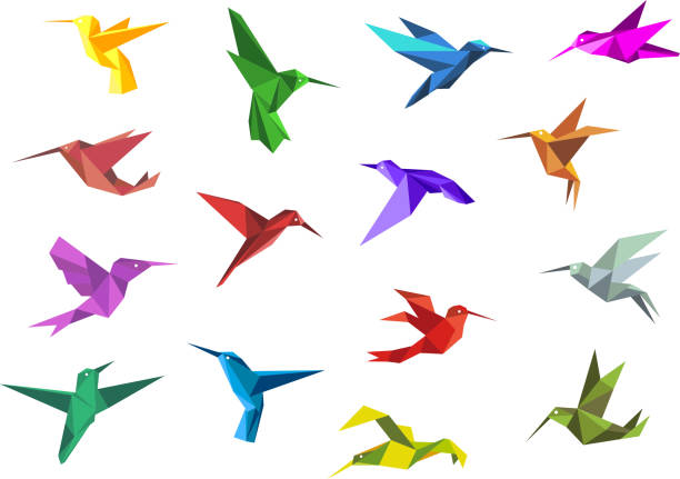 Flying origami hummingbirds or colibri birds Flying origami paper hummingbirds or colibri isolated on white background, suitable for nature or logo design origami stock illustrations