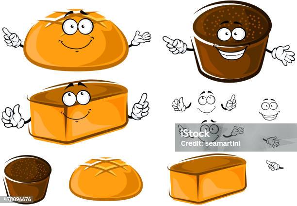 Cartoon Wheat And Rye Brown Breads Characters Stock Illustration - Download Image Now - 2015, Agriculture, Baked