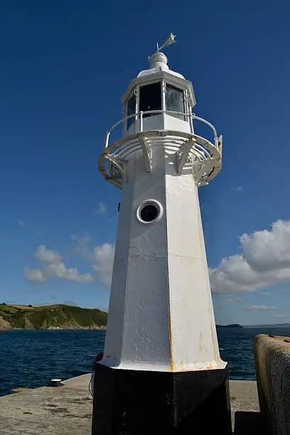 The Mevagissy lighthouse in Cornwall England. Taken on a clear sunny day in the summer time. No filters were used on this file.