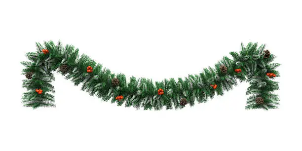 Christmas Garland Decoration isolated on white background. 3D render