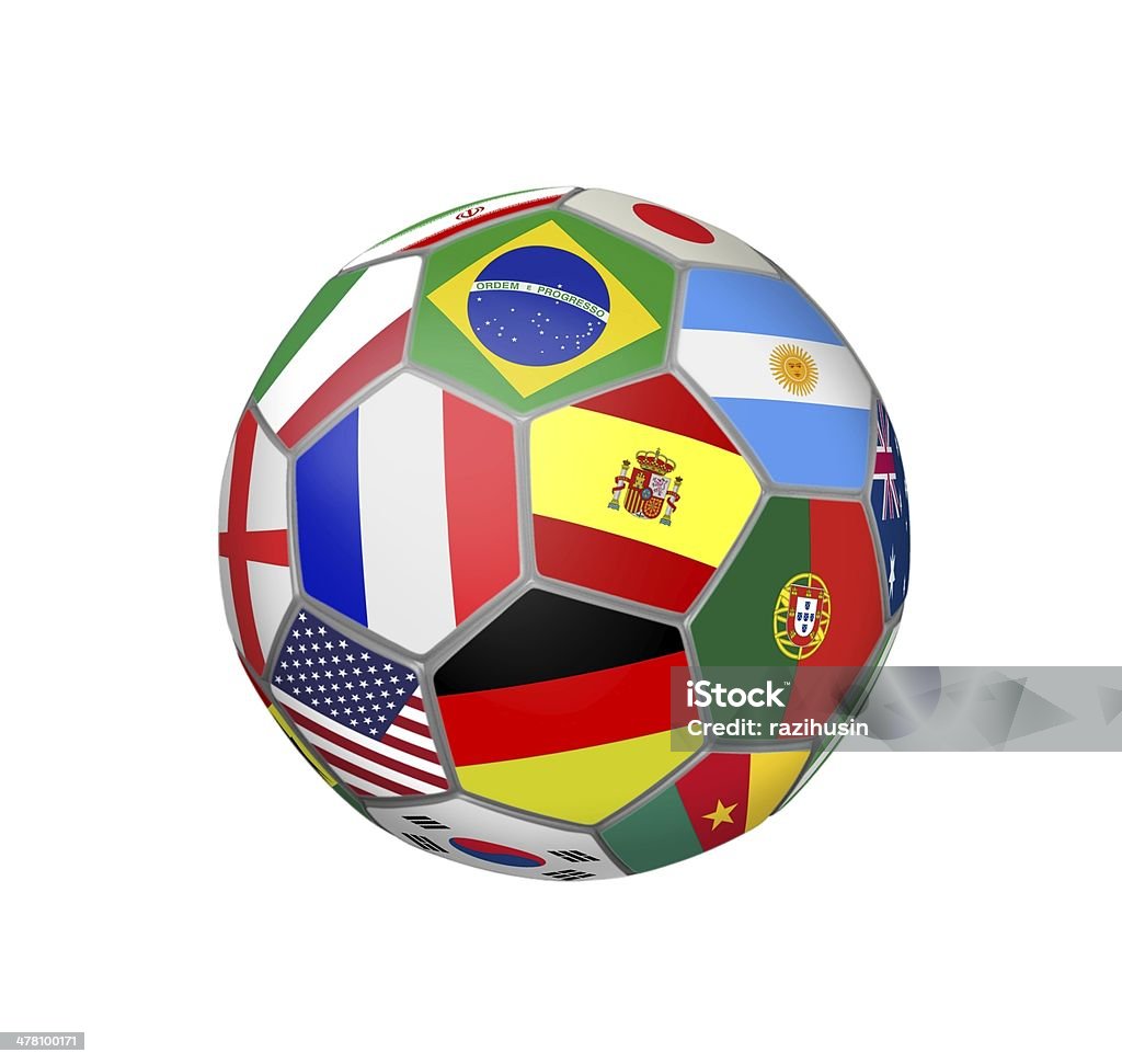 Ballon de football avec monde équipes drapeaux coupe - Photo de 2014 libre de droits