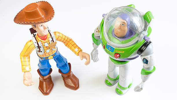 Kuala Lumpur, Malaysia - May 22, 2015: Sheriff Woody and Buzz Lightyear robot toy character from Toy Story. Toy Story is a computer-animated buddy-comedy adventure film by Pixar and Walt Disney