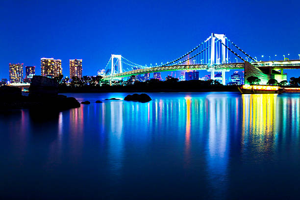 Night panorama of Tokyo`s Rainbow Bridge, Japan. Shoot from Istocklypse Tokyo 2015.