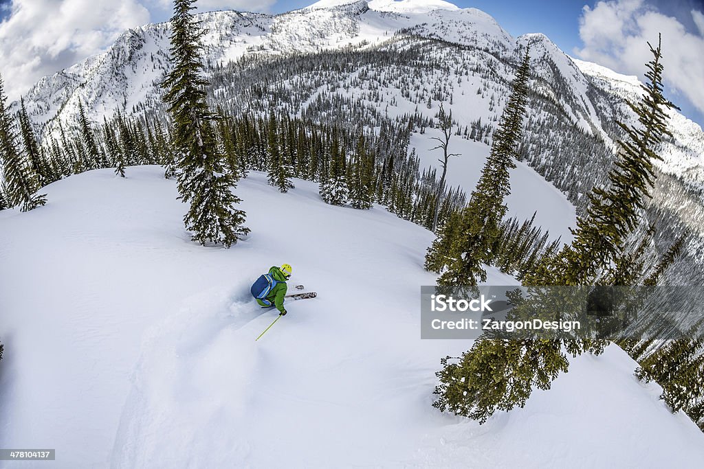 Backcounrty skiing Male skier making turn on powder slope. British Columbia Stock Photo