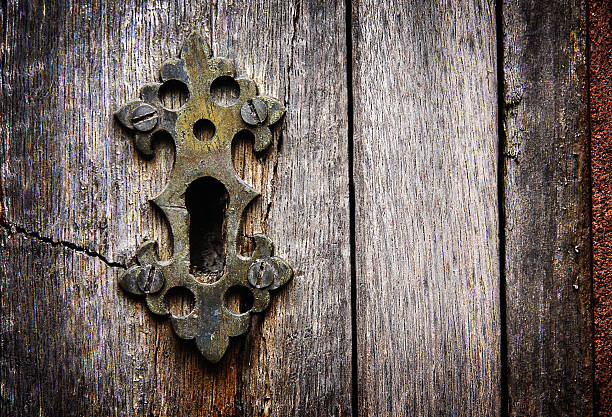 istock Keyhole in an old panelled wooden door 478104285
