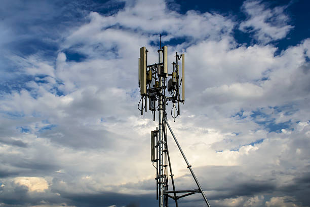 istock High mast metal structure telecommunication on tower with blue sky. 478107578