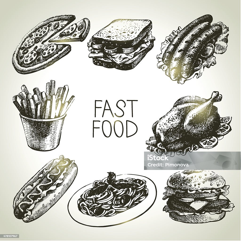 Conjunto de comida rápida - arte vectorial de Anticuado libre de derechos