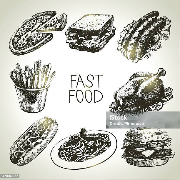 Conjunto De Fast Food - Arte vetorial de stock e mais imagens de Alimentação Não-saudável - Alimentação Não-saudável, Batata Frita - Lanche, Batatas Preparadas