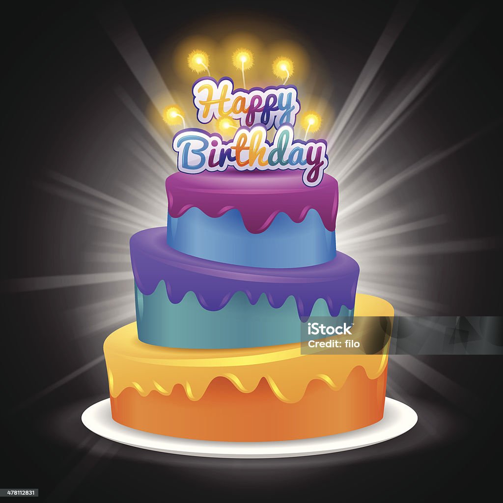 Szczęśliwy urodziny tort - Grafika wektorowa royalty-free (Tort urodzinowy)