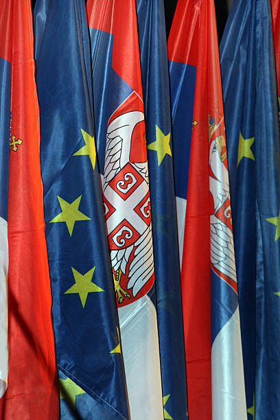 istock Flags of Serbia and EU 478112917