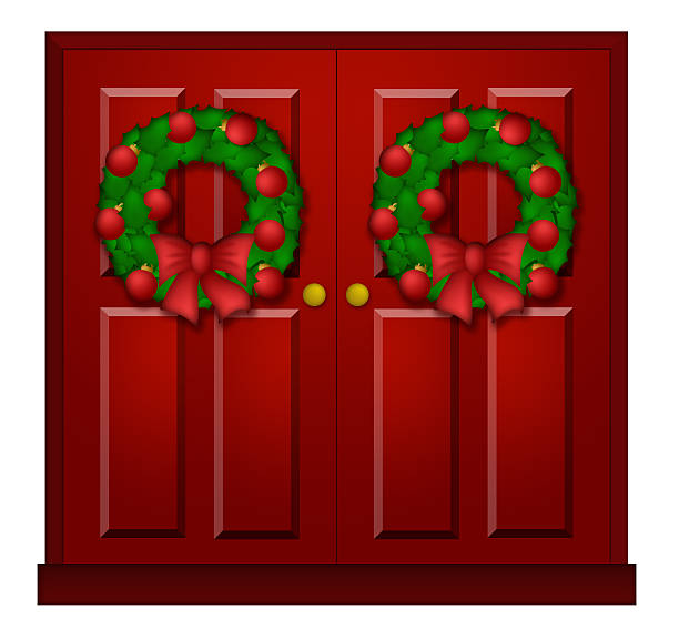 istock Red Door with Christmas Wreath Illustration 478113235
