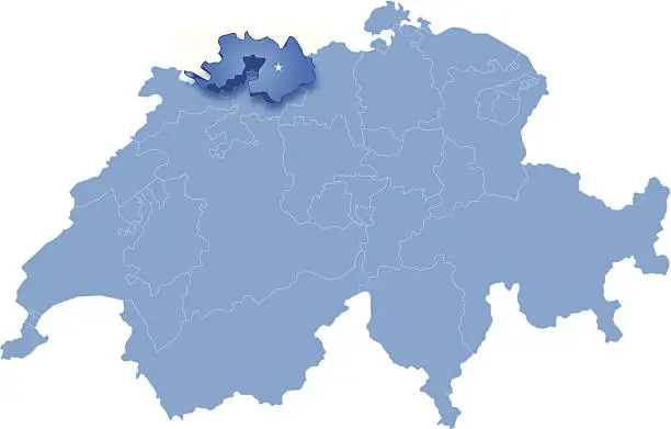 Vector illustration of Map of Switzerland where Basel - Landschaft is pulled out