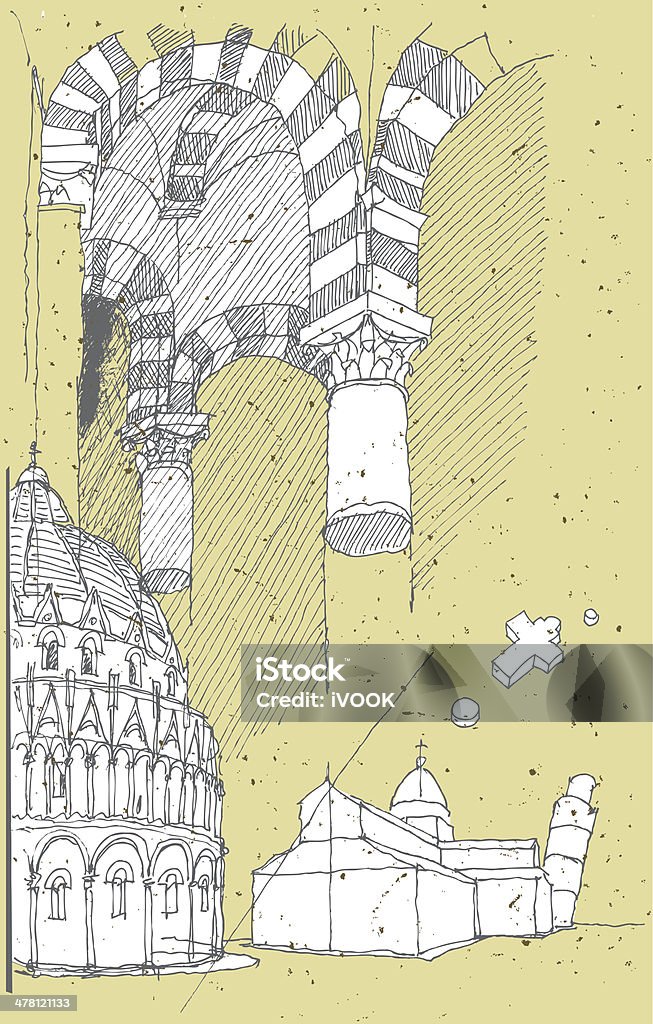 Rysunek Historyczna architektura we Włoszech: Piza - Grafika wektorowa royalty-free (Architektura)