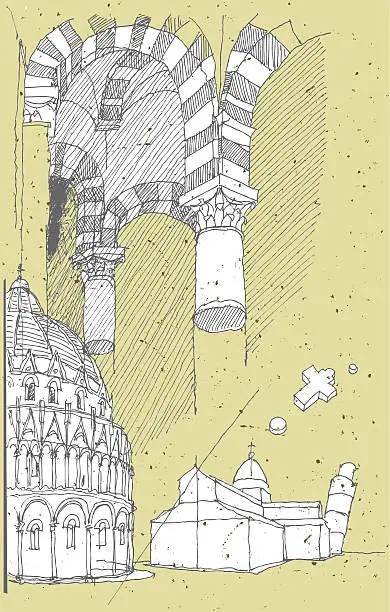 Vector illustration of Sketching Historical Architecture in Italy: Pisa
