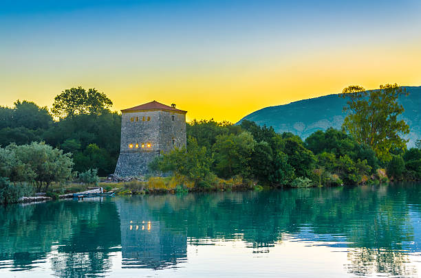 The Venetian Tower of Butrint, Archaeological Site Albania The Venetian Tower of Butrint, Archaeological Site and National park at sunrise, Albania. This Archeological site is World Heritage Site by UNESCO. albania photos stock pictures, royalty-free photos & images