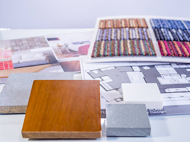 istock Interior  color samples plan with   cement board, wood and furni 478125523