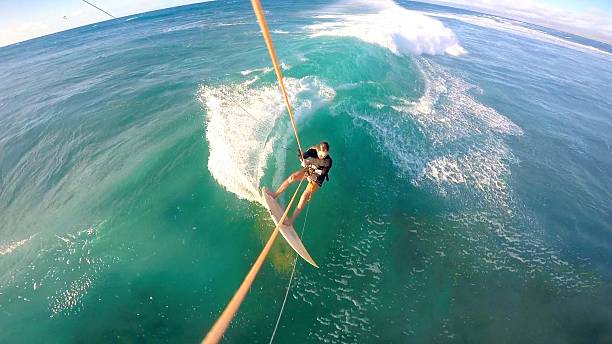 Kitesurfing Cutback GoPro Selfie Hawaii stock photo