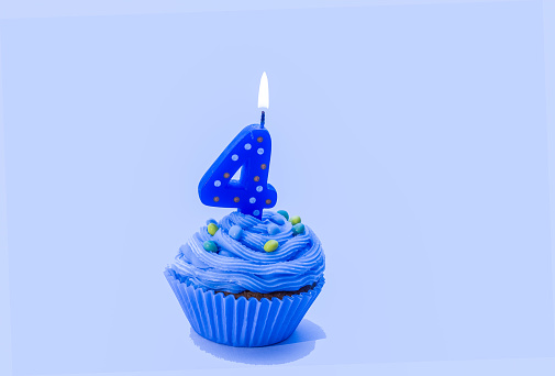 Birthday Cupcake with Number Four Candle, blue for a boy. 