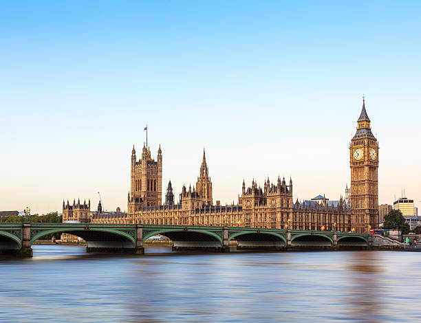 London - Big Ben, Westminster and Thames river stock photo