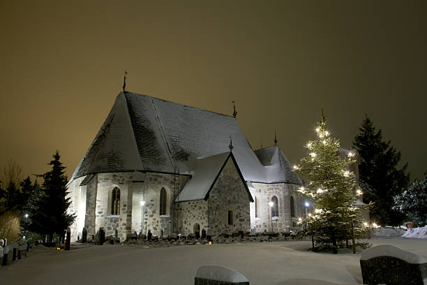 Winter church stock photo
