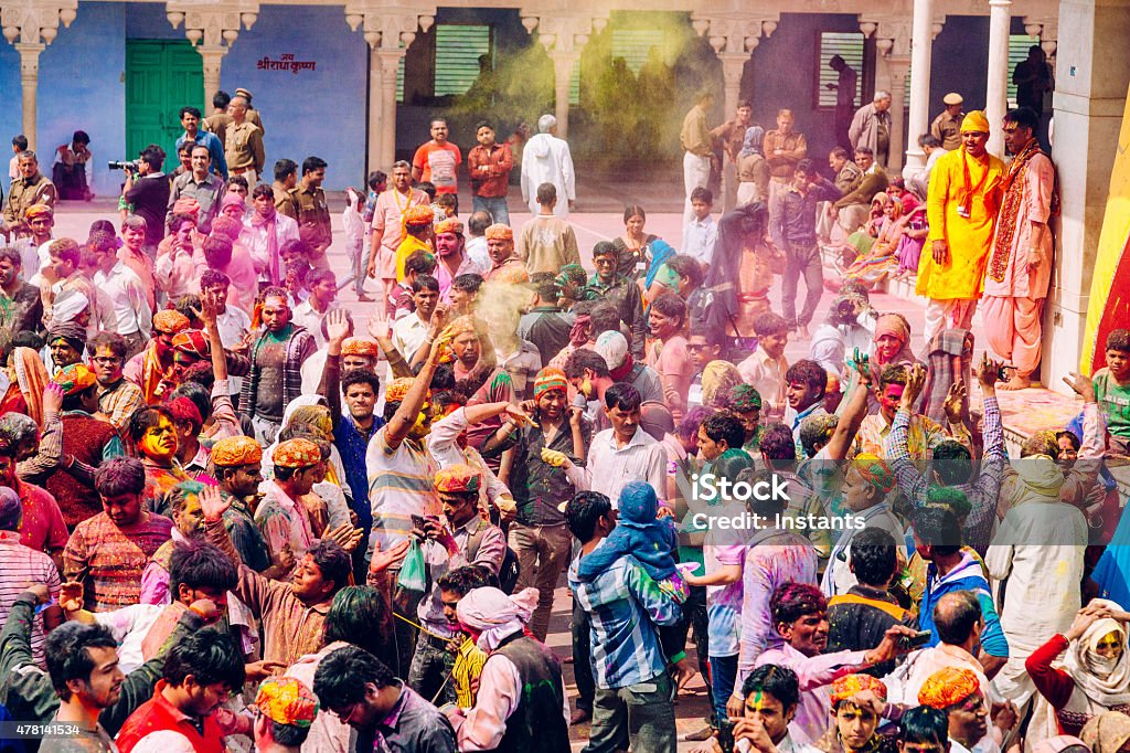 Holi Celebration in India Holi Celebration in Mathura Temple, India. Holi Stock Photo