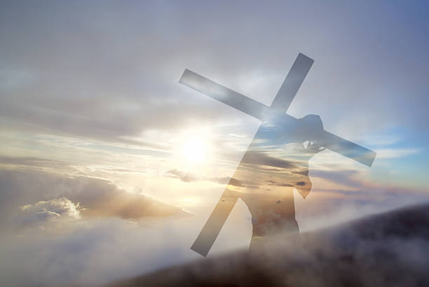 Jesus Christ Carrying Cross up Calvary on Good Friday stock photo