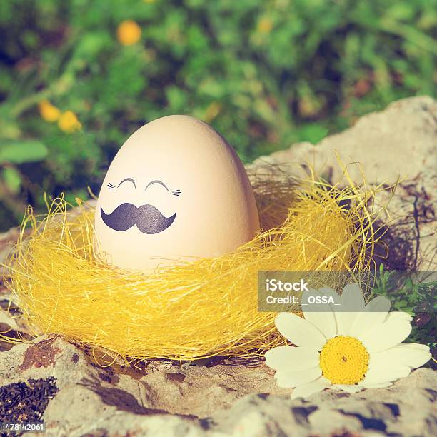 Retro Style Easter Egg With Mustache Stock Photo - Download Image Now - Animal Nest, Auto Post Production Filter, Bird's Nest