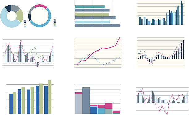 широкий выбор стилей бар и круговые диаграммы - analyzing pie chart scrutiny sales occupation stock illustrations