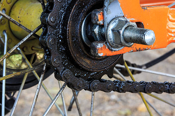 Bicycle Rear Sprockets with Chain On, Close Up.