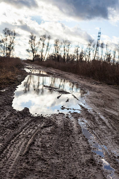 istock Mud and puddles on the dirt road 478148538