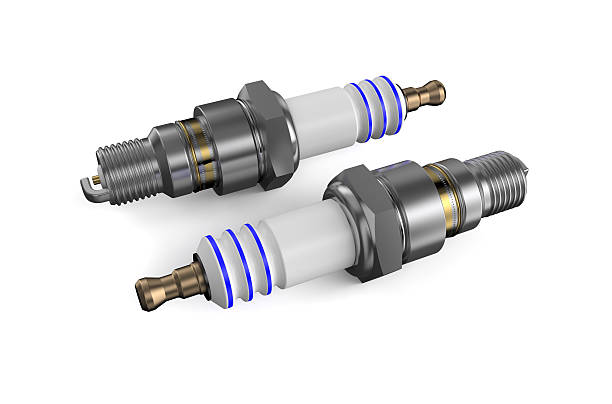 2 つのスパークプラグ - spark plug electrode transportation workshop ストックフォトと画像