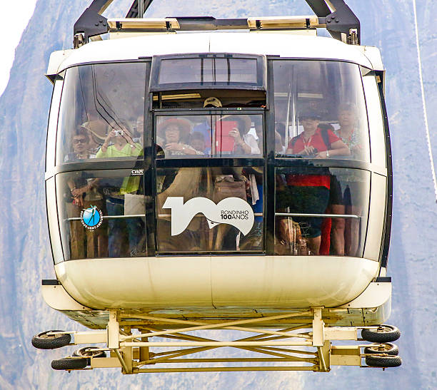 Rio de Janeiro, Brazil - January 30, 2015: people in Overhead cable car over Sugarloaf Mountain, Rio De Janeiro, Brazil.
