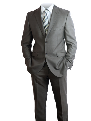 Businessmans body in suit without head on isolated white background