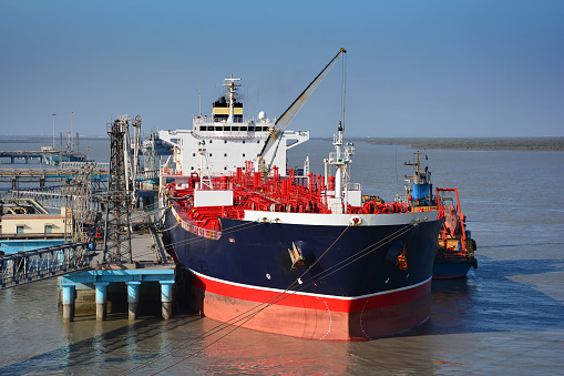 chemical tanker in the port for loading and bunkering operation