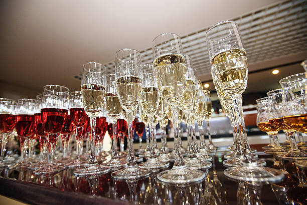 istock wine, champagne, cognac glasses on wedding reception 478157492