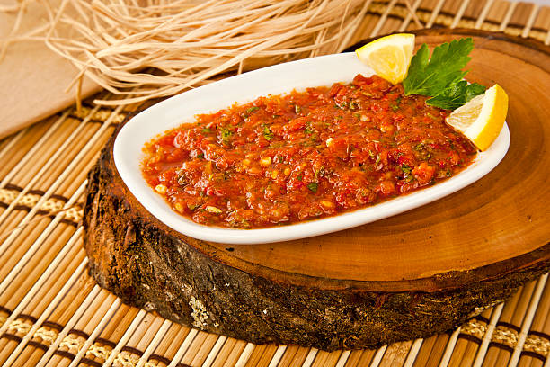 Turkish hot tomatoes Appetizer stock photo