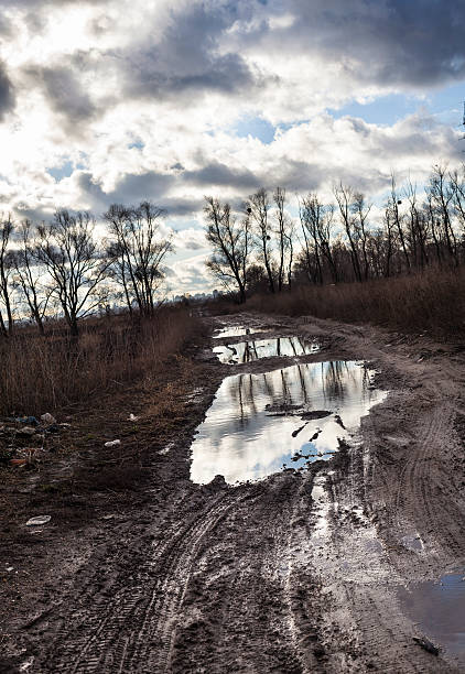 istock Mud and puddles on the dirt road 478166048