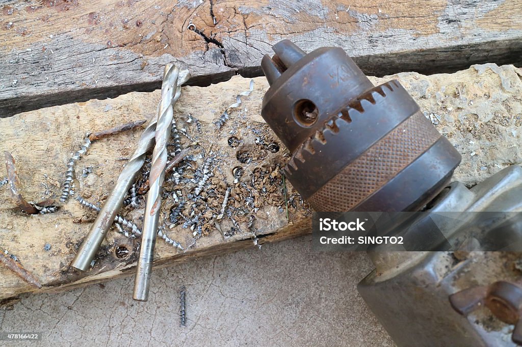 Drill and drill bits for use on wood 2015 Stock Photo