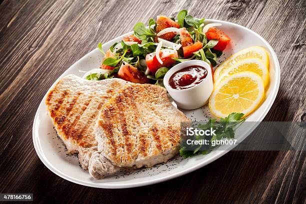 Grilled Steaks And Vegetables Stock Photo - Download Image Now - 2015, Barbecue - Meal, Beef