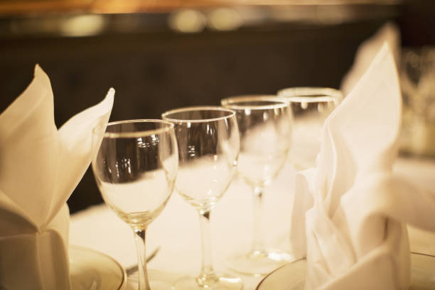 istock Close up of wine glasses on restaurant table 478167487