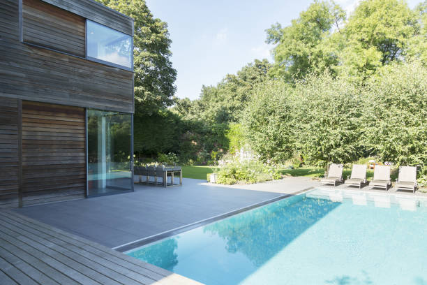 istock Modern house and swimming pool 478168151